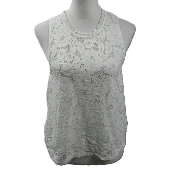 Elodie White Lace Semi-Sheer Tank Blouse Size Medium - Picture 1 of 6